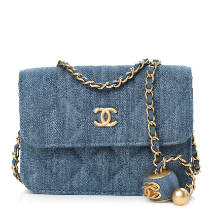 Chanel Denim Quilted CC Pearl Crush Clutch With Chain Blue 1 of 9
