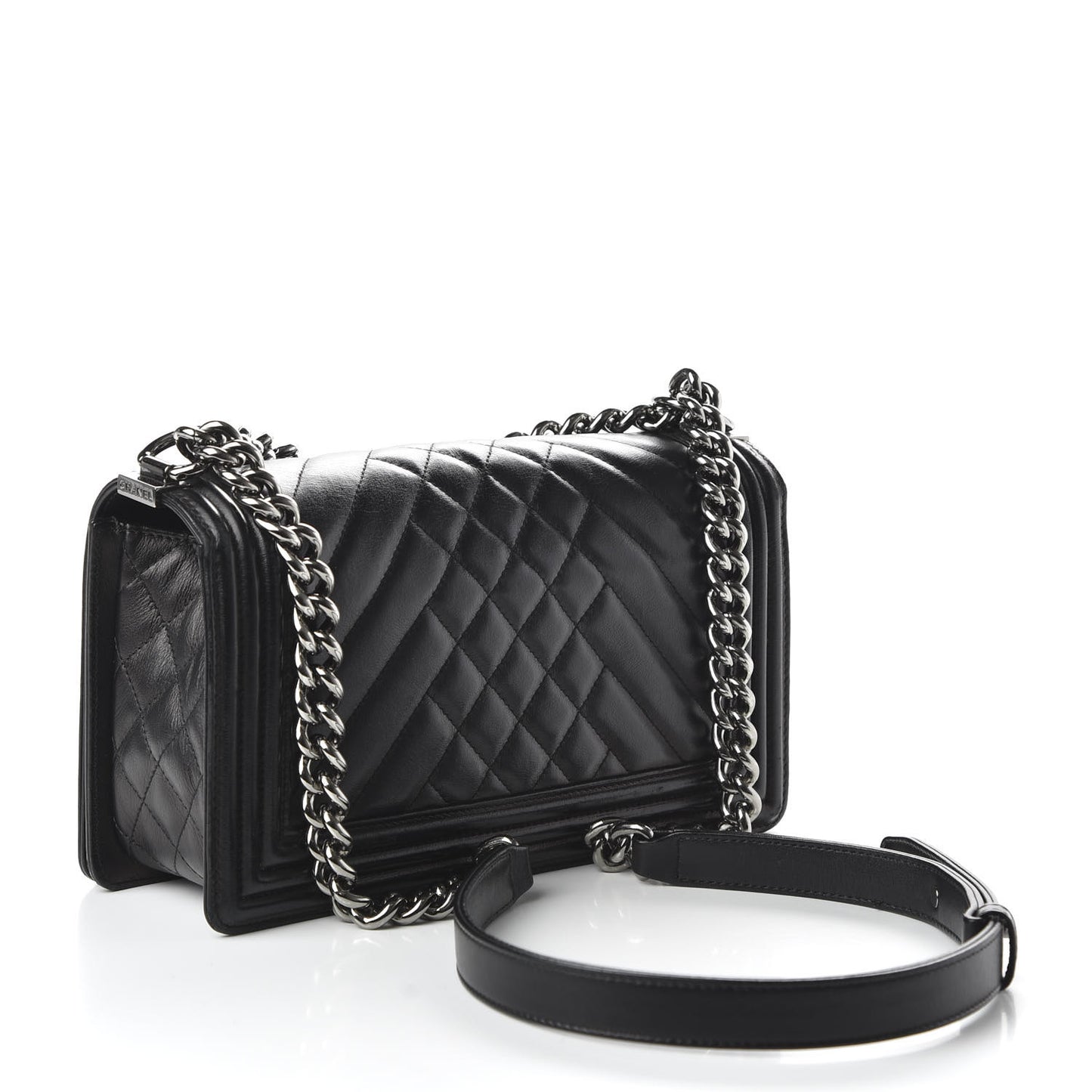 Lambskin Chevron Quilted Medium Boy Flap Black