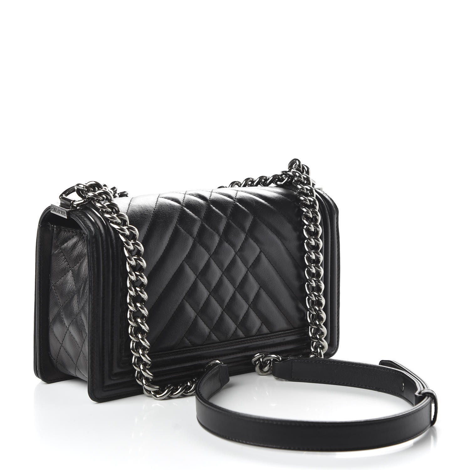 Chanel Lambskin Chevron Quilted Medium Boy Flap Black 3 of 10