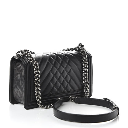 Chanel Lambskin Chevron Quilted Medium Boy Flap Black 3 of 10