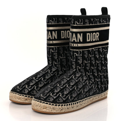 Christian Dior Velvet Oblique Granville Espadrille Boots 38.5 Deep Blue 3 of 7