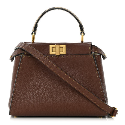 Fendi Cuoio Romano Snakeskin Selleria Bi-Color Mini Peekaboo Iconic Satchel Ghianda Camelia White 1 of 13