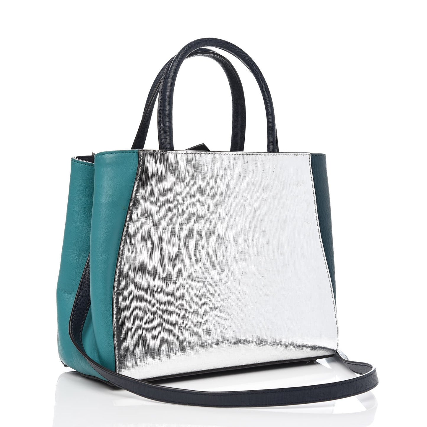 Vitello Elite Colorblock Petite 2Jours Tote Lavagna Oceano Argento