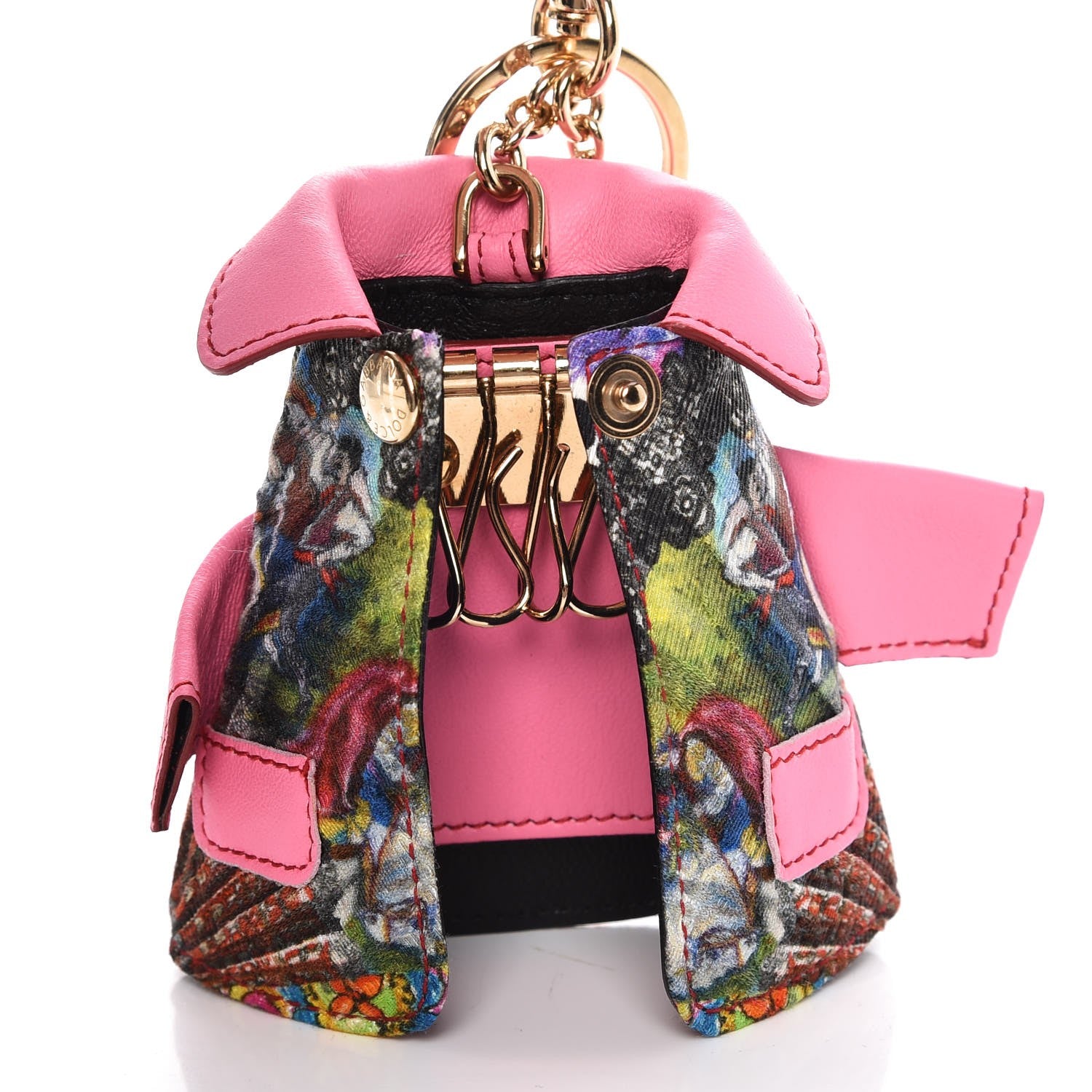 Dolce & Gabbana Lambskin Fabric Printed Coat Key Holder Pink 4 of 8