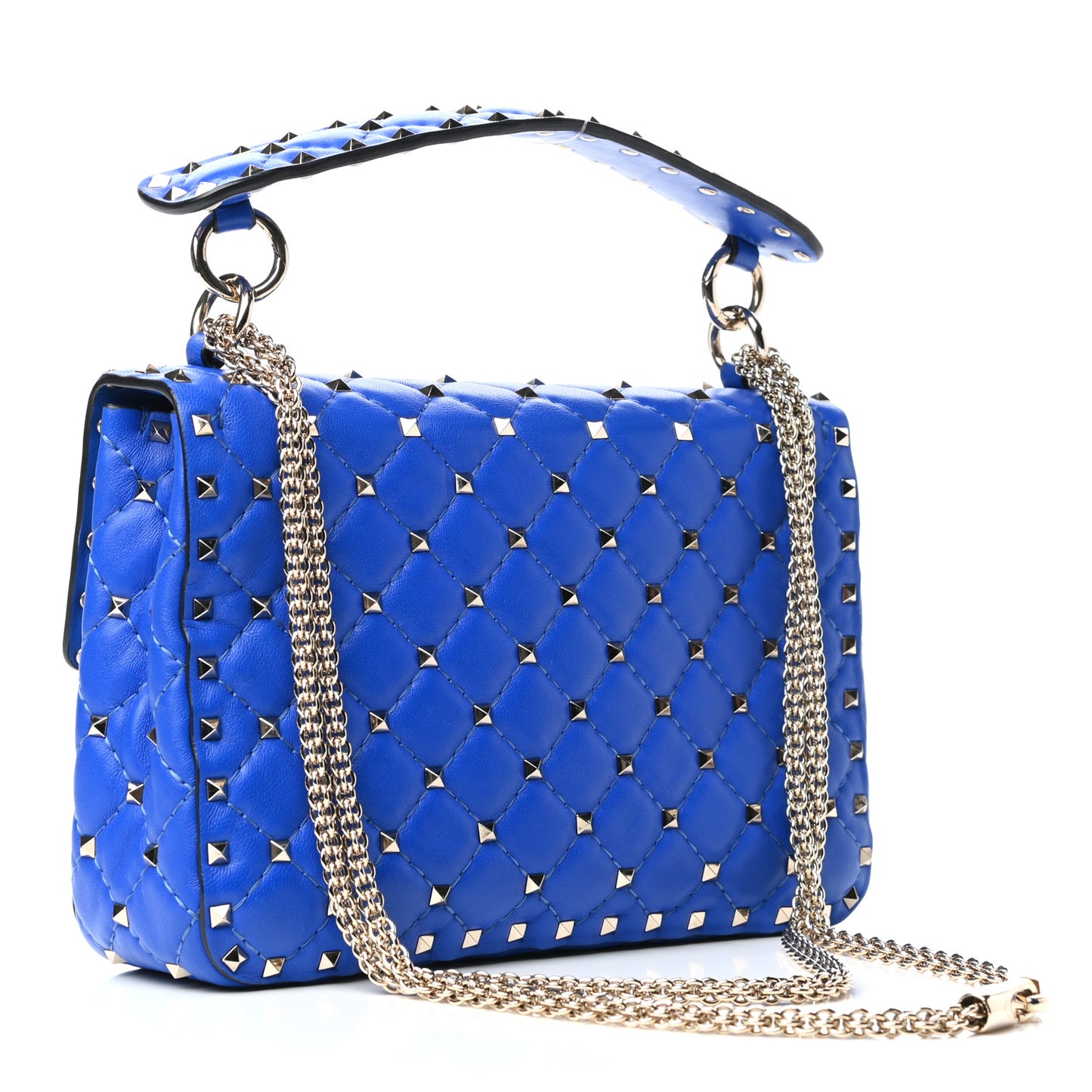 Nappa Medium Rockstud Spike Shoulder Bag Acid Blue