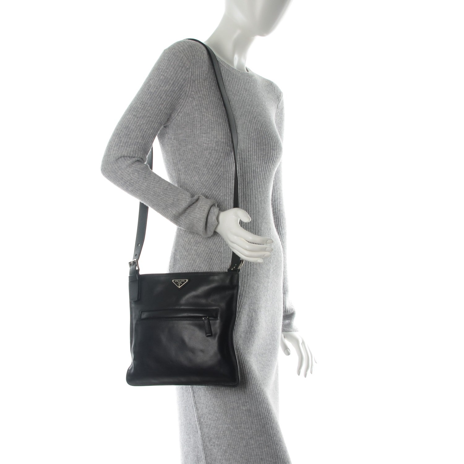 Prada Soft Calf Flat Messenger Bag Black 2 of 6
