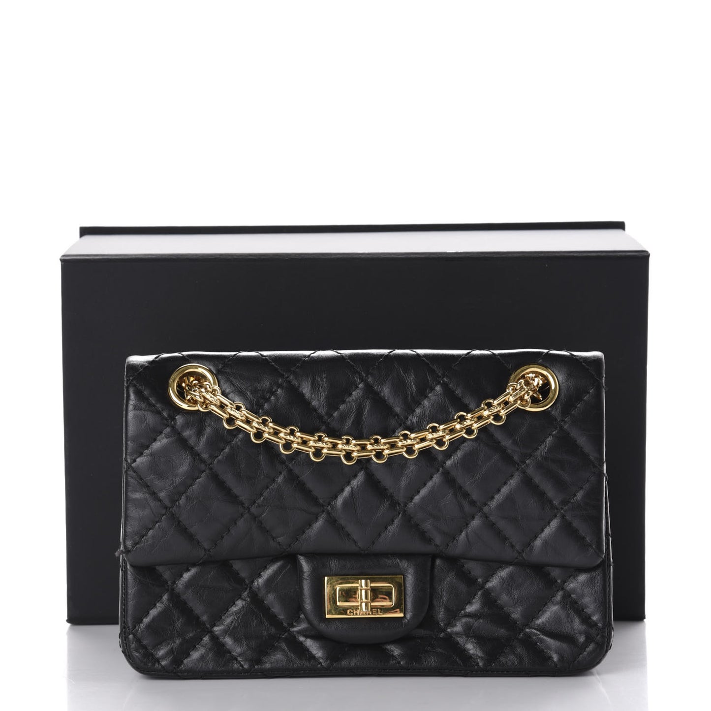 Aged Calfskin Quilted 2.55 Reissue Mini Flap Black