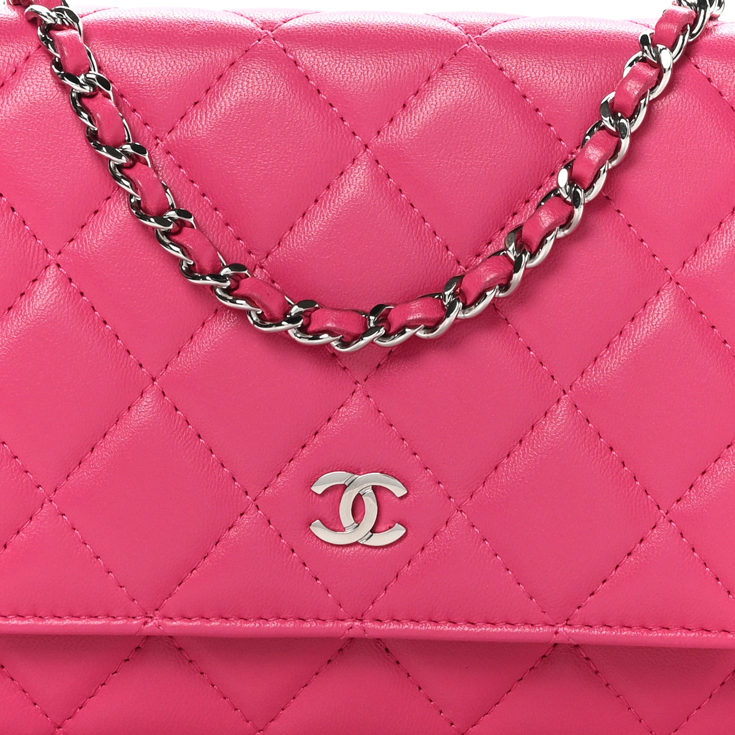 Chanel Lambskin Quilted Wallet On Chain WOC Dark Pink 9 of 11