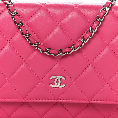 Chanel Lambskin Quilted Wallet On Chain WOC Dark Pink 9 of 11