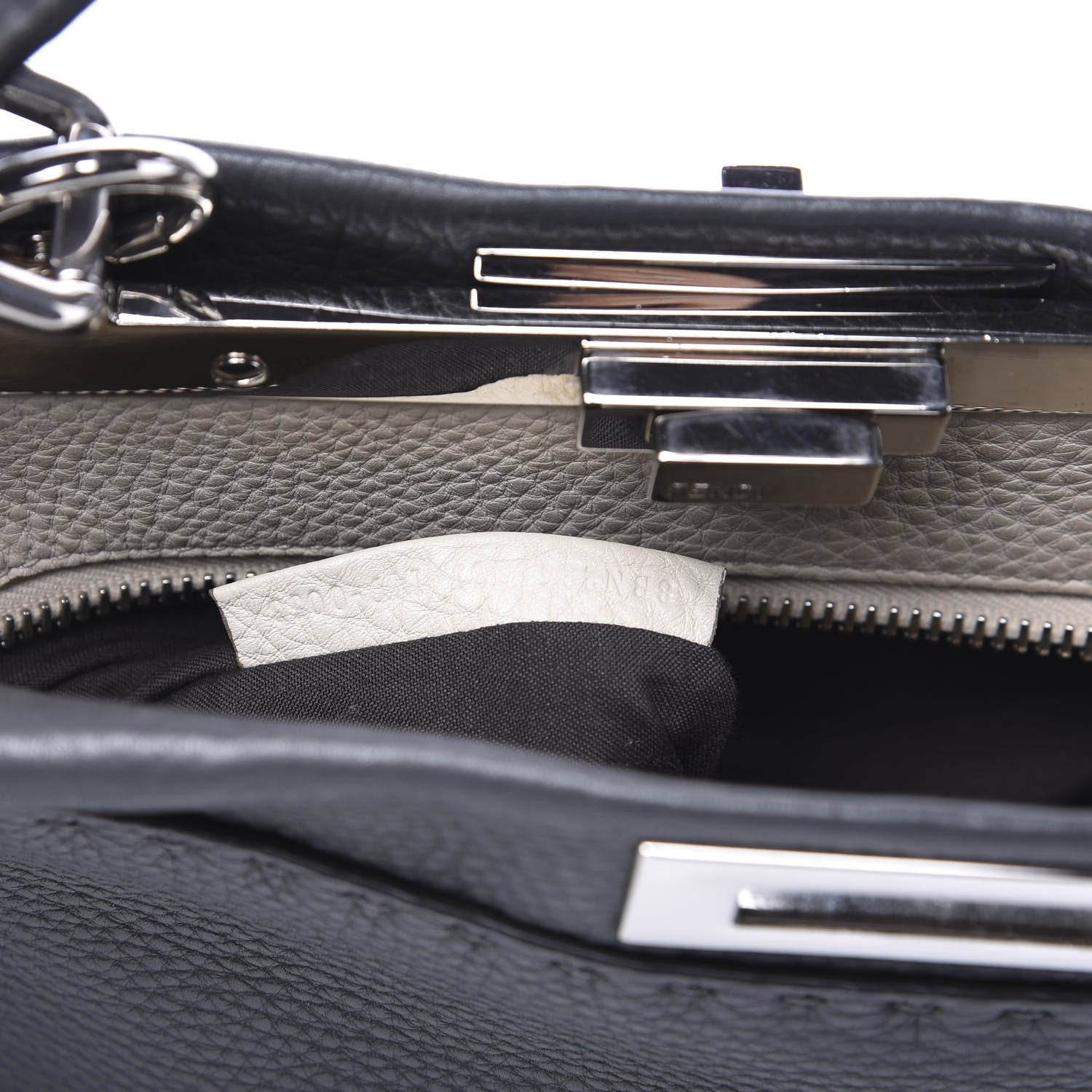 Fendi Cuoio Romano Selleria Bi-Color Medium Peekaboo Iconic Satchel Asfalto Latte 7 of 10