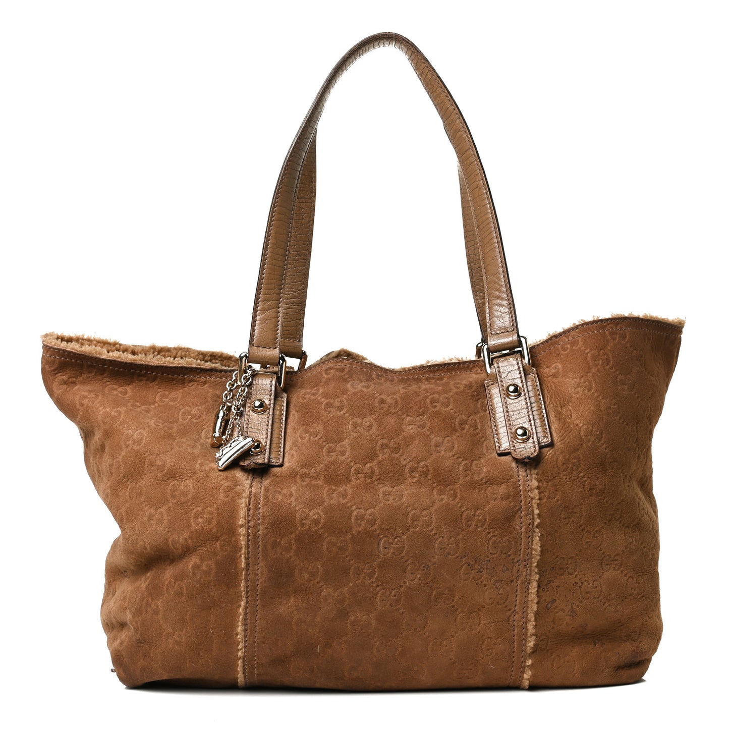 Suede Shearling Guccissima Large Jolicoeur Tote Tan