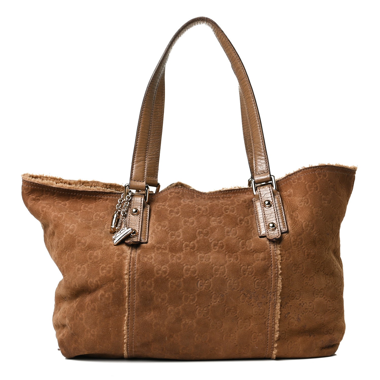 Gucci Suede Shearling Guccissima Large Jolicoeur Tote Tan 1 of 17