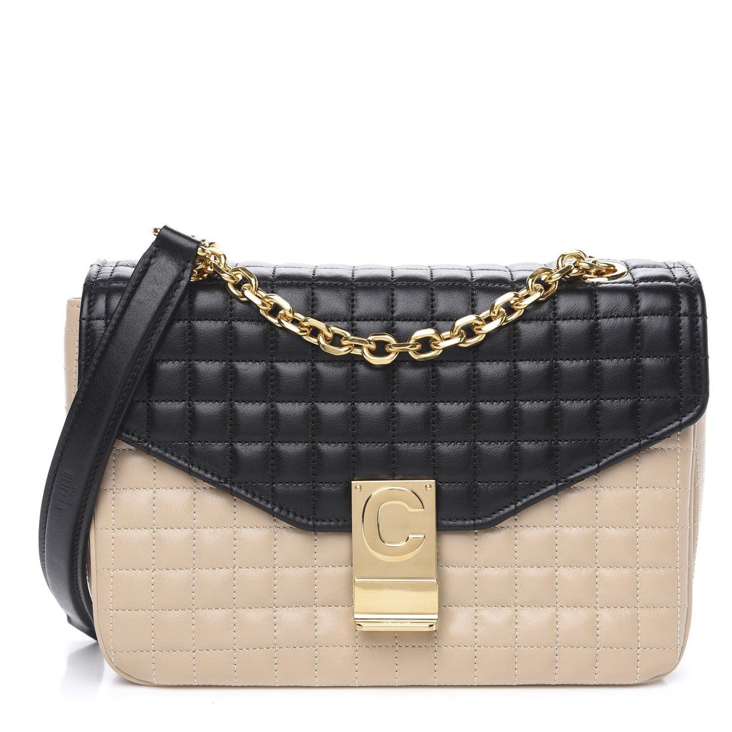 Calfskin Quilted Medium C Bag Black Beige