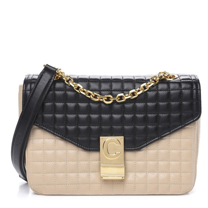 Celine Calfskin Quilted Medium C Bag Black Beige 1 of 8