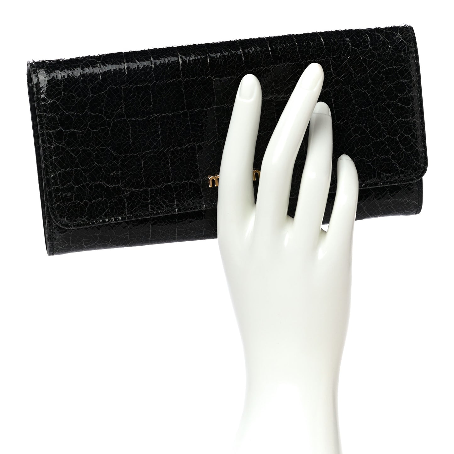 Patent Embossed Crocodile Continental Wallet Black