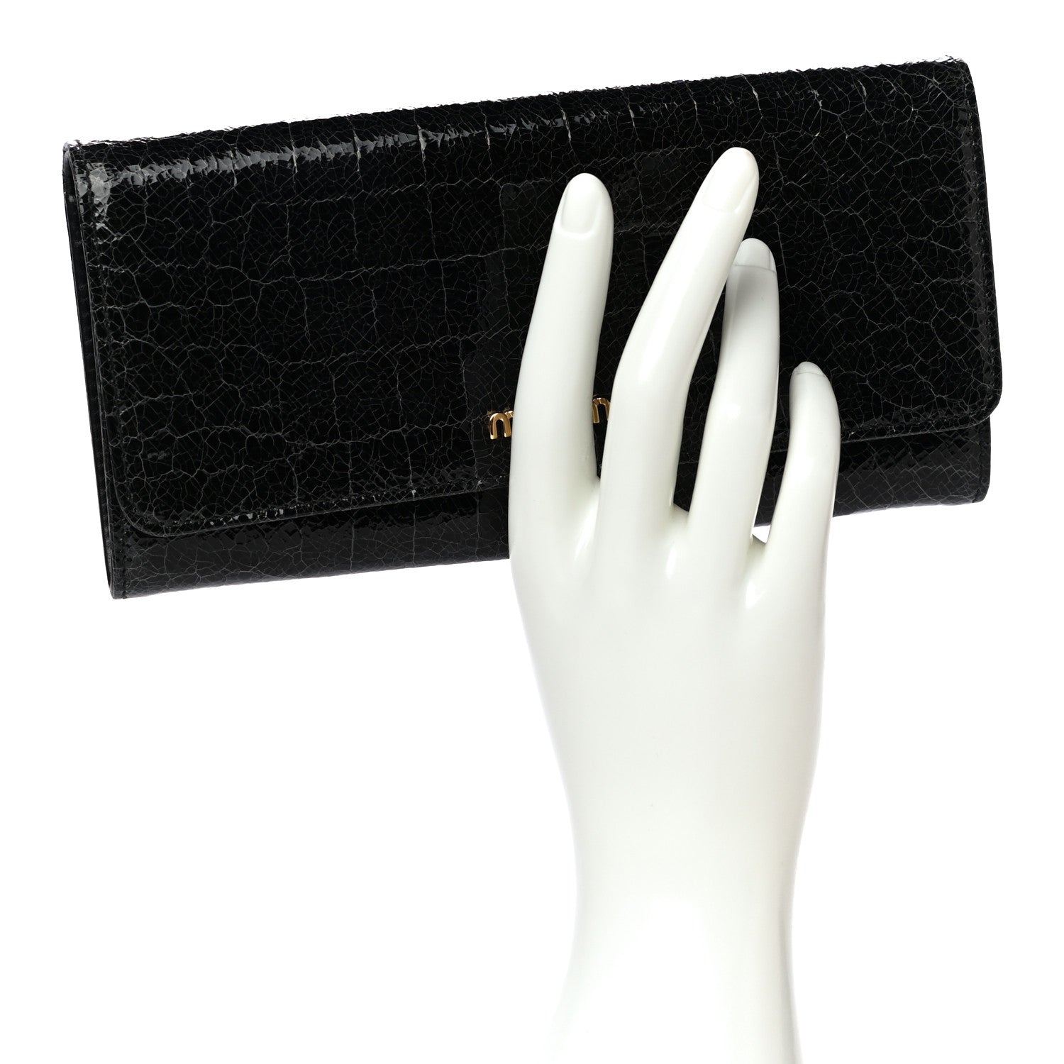 Miu Miu Patent Embossed Crocodile Continental Wallet Black 2 of 10