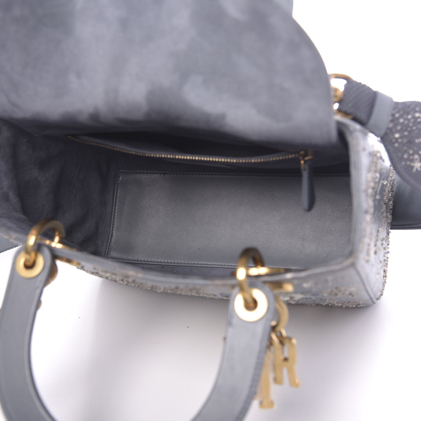 Smooth Calfskin Embroidered I Feel Blue Medium Lady Dior