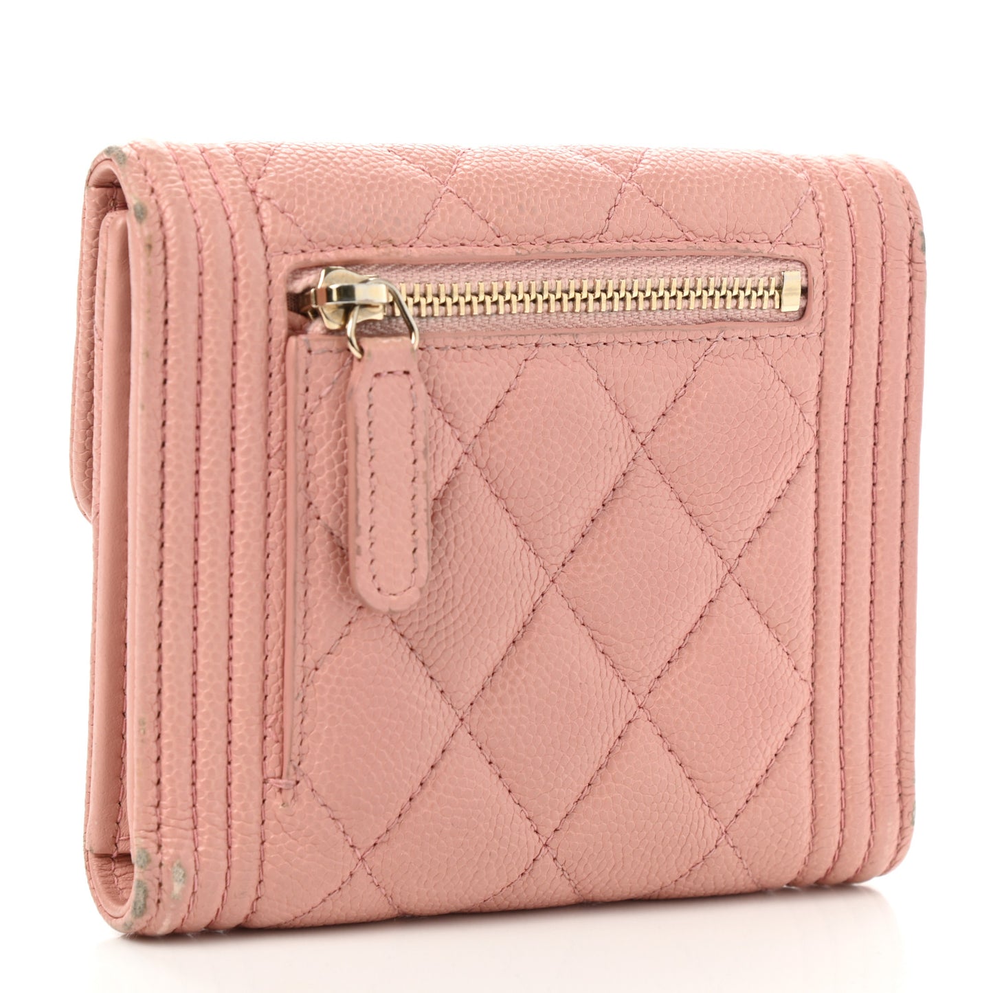 Caviar Quilted Boy Compact Wallet Pink