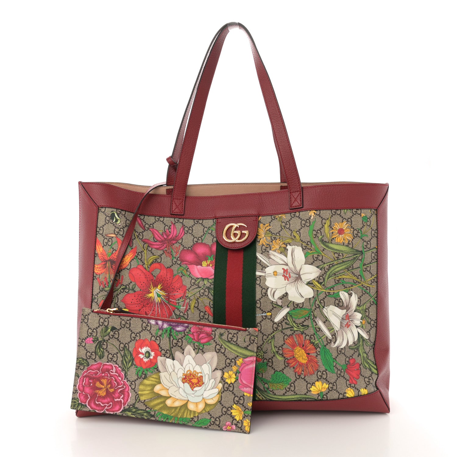 Gucci GG Supreme Monogram Flora Web Large Ophidia Tote Red 3 of 14