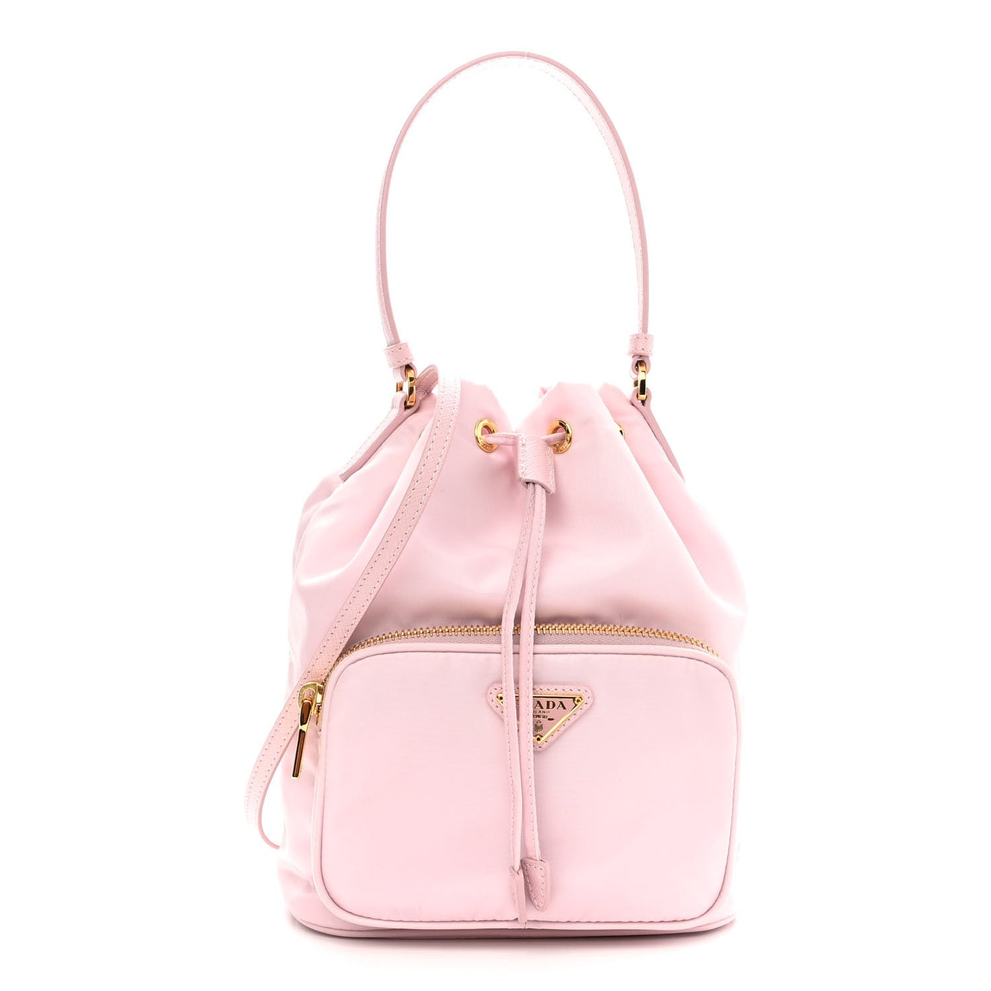 Re-Nylon Saffiano Duet Bucket Crossbody Bag Alabastro