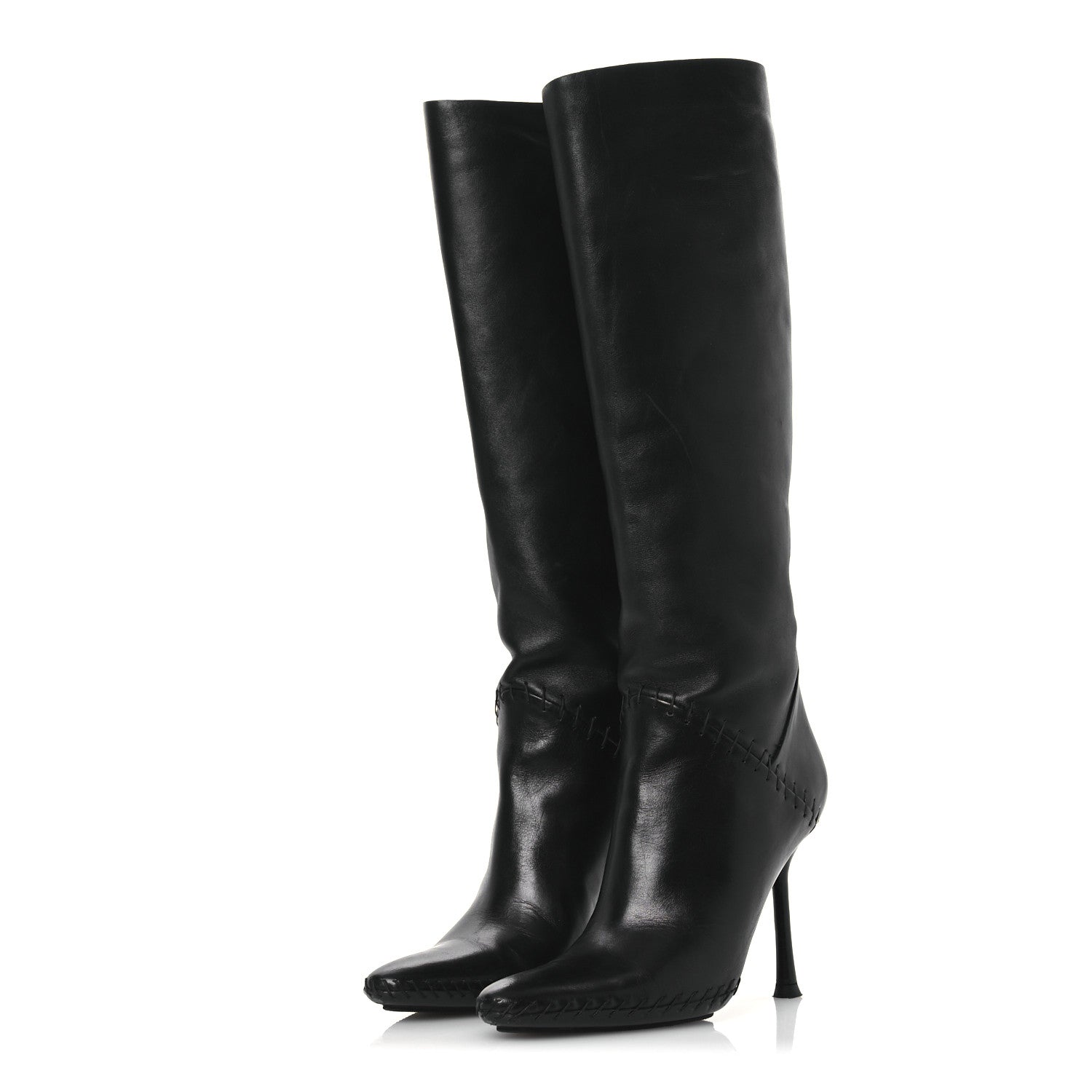 Gucci Nappa Stitched Knee High Boots 38.5 Black 4 of 12