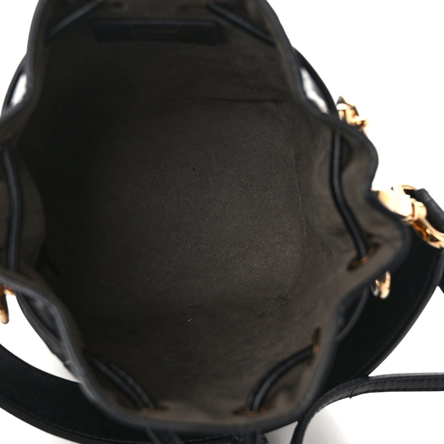 Vitello Liberty F is Fendi FF 1974 Embossed Mini Mon Tresor Bucket Bag Black