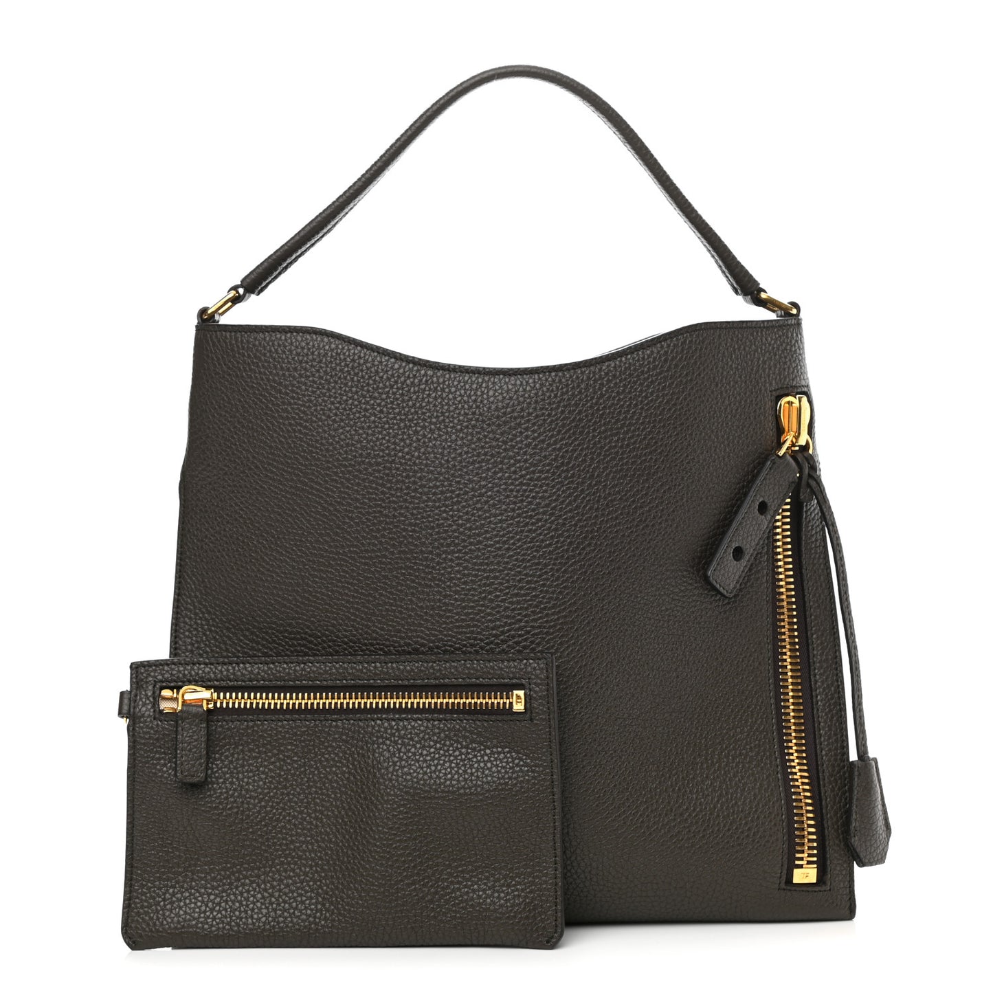 Pebbled Calfskin Alix Padlock Zip Hobo Bag Brown