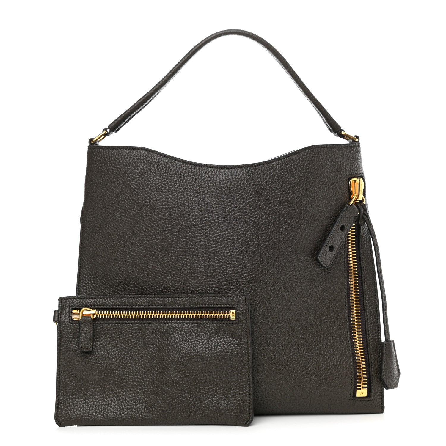Tom Ford Pebbled Calfskin Alix Padlock Zip Hobo Bag Brown 1 of 9
