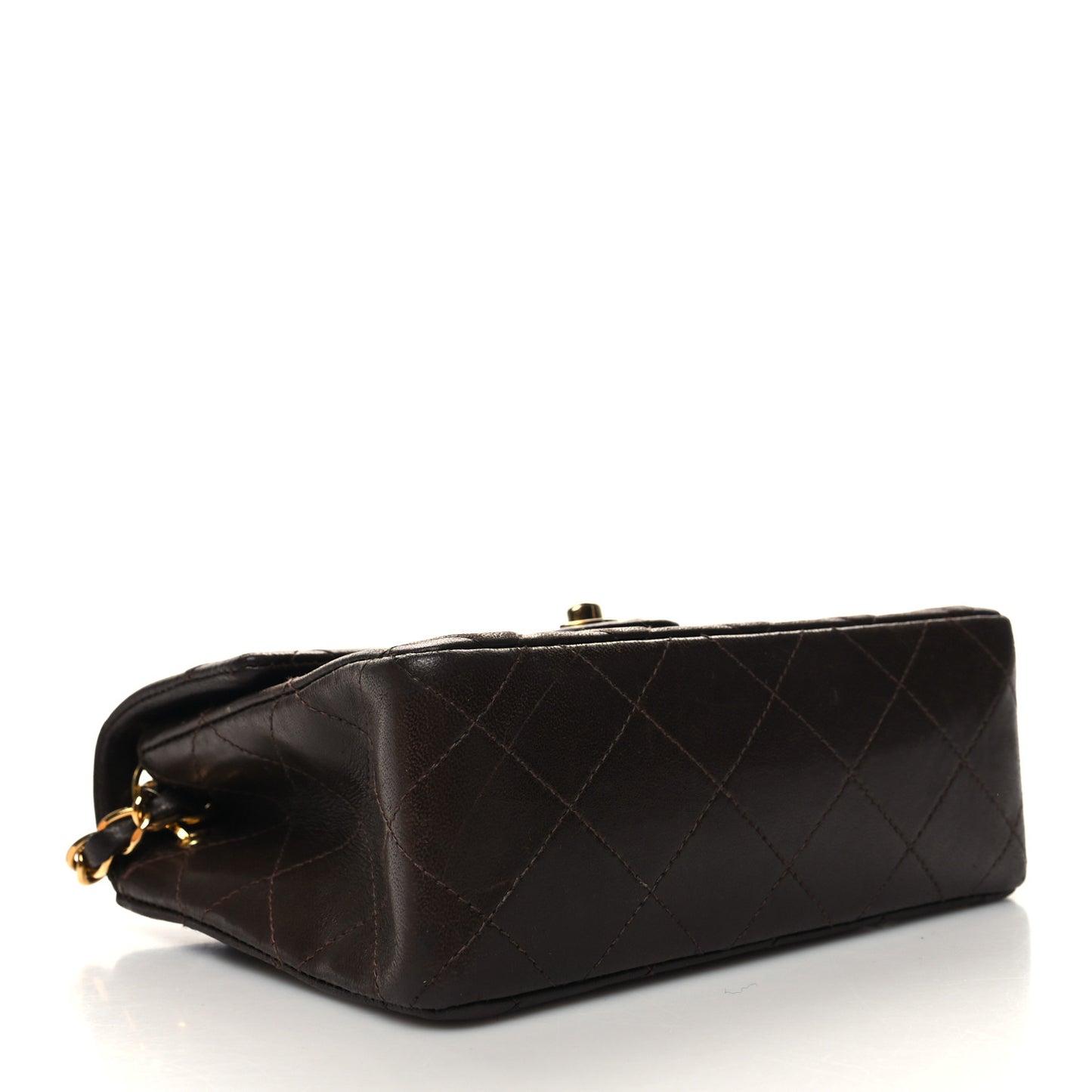 Lambskin Quilted Mini Square Flap Bag Dark Brown