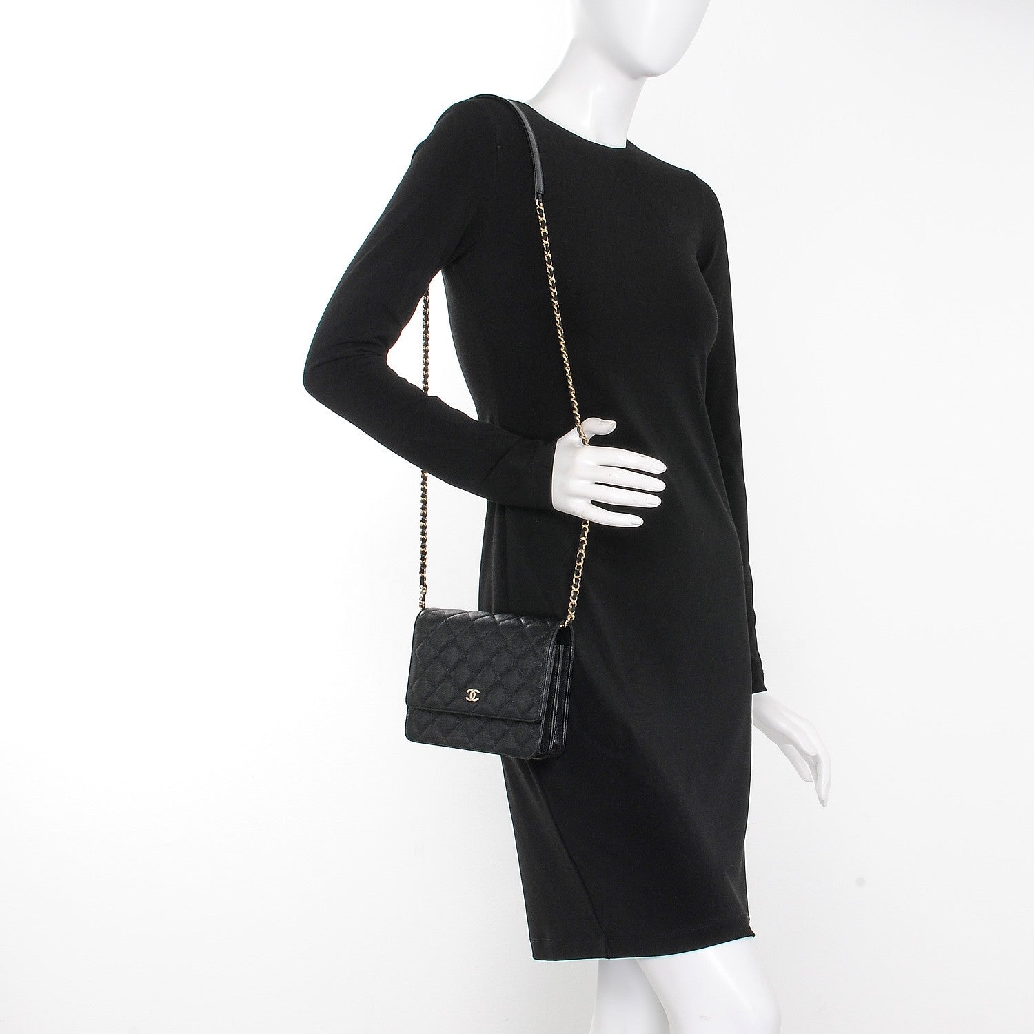 Chanel Caviar Quilted Square Wallet On Chain WOC Black 2 of 9