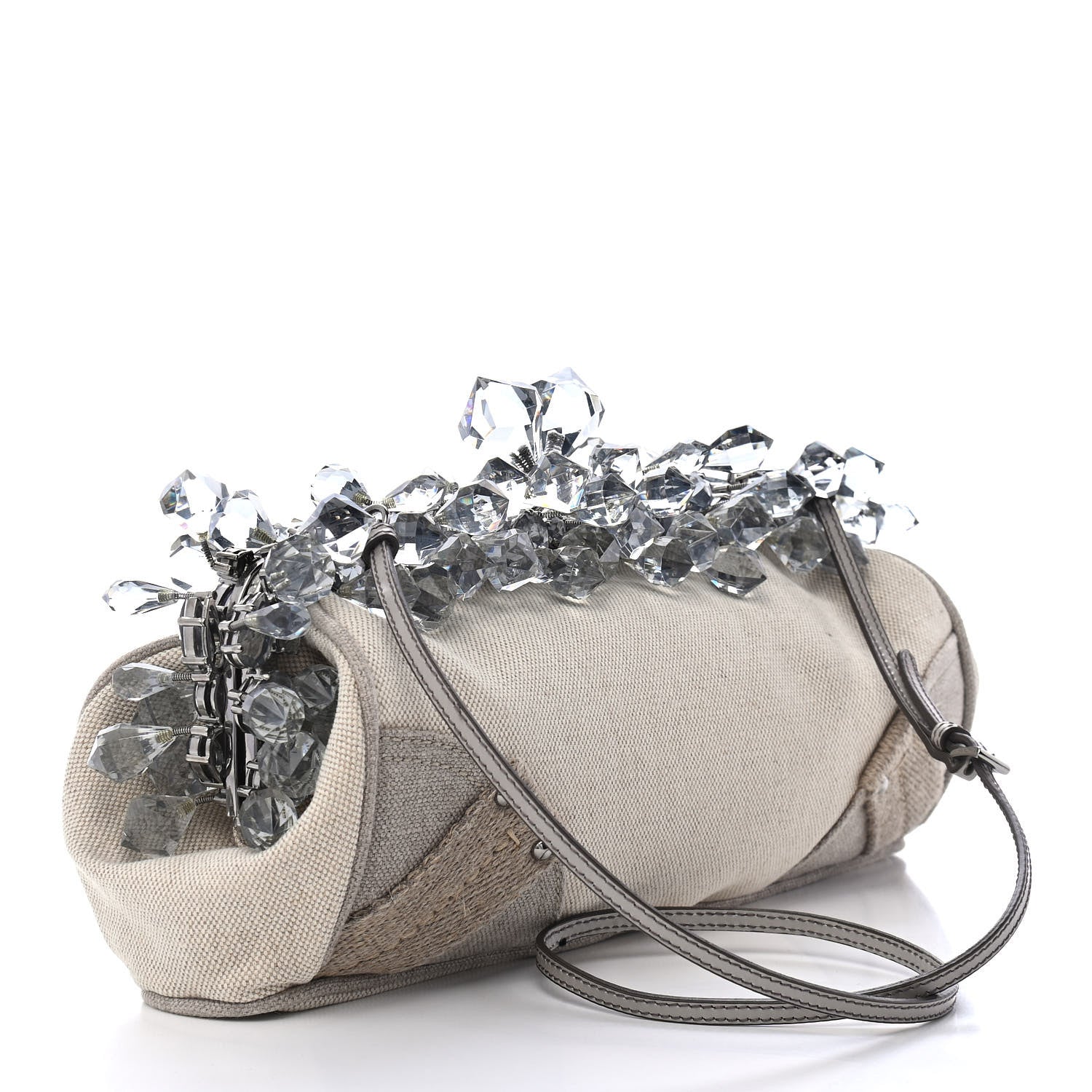 Prada Canvas Mistolino Crystal Cluster Frame Clutch Naturale 2 of 9