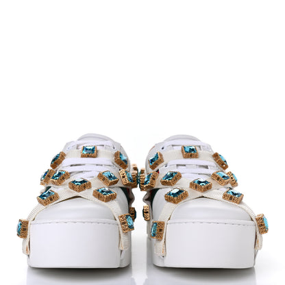 Gucci Calfskin Removable Crystals Bee Embroidered Ace Platform Sneakers 36 White 2 of 4