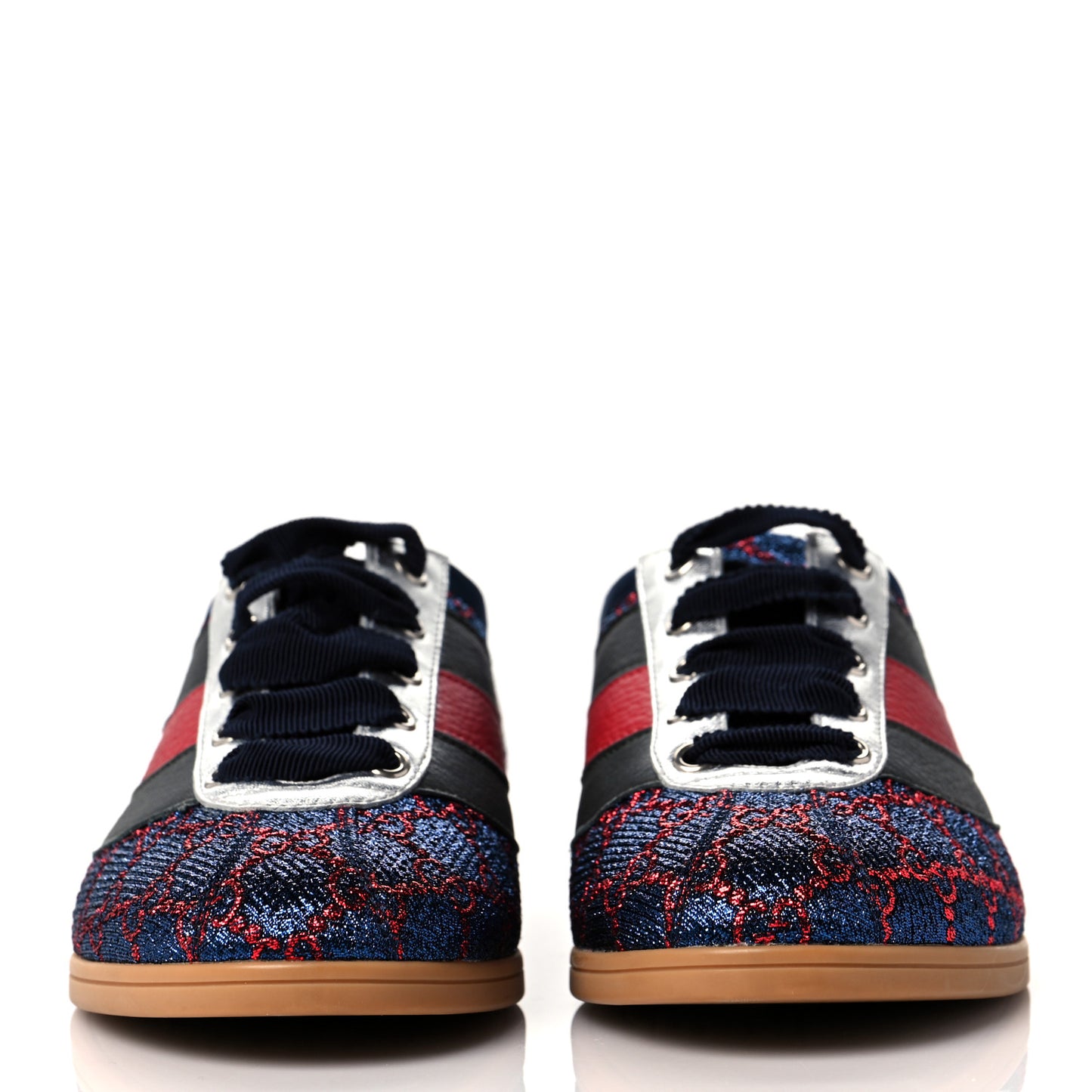 Lurex Calfskin Web GG Monogram Womens Falacer Sneakers 38 Iridescent Blue Iridescent Red Silver