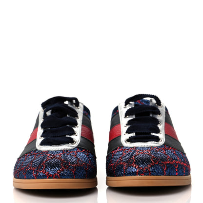 Gucci Lurex Calfskin Web GG Monogram Womens Falacer Sneakers 38 Iridescent Blue Iridescent Red Silver 2 of 10