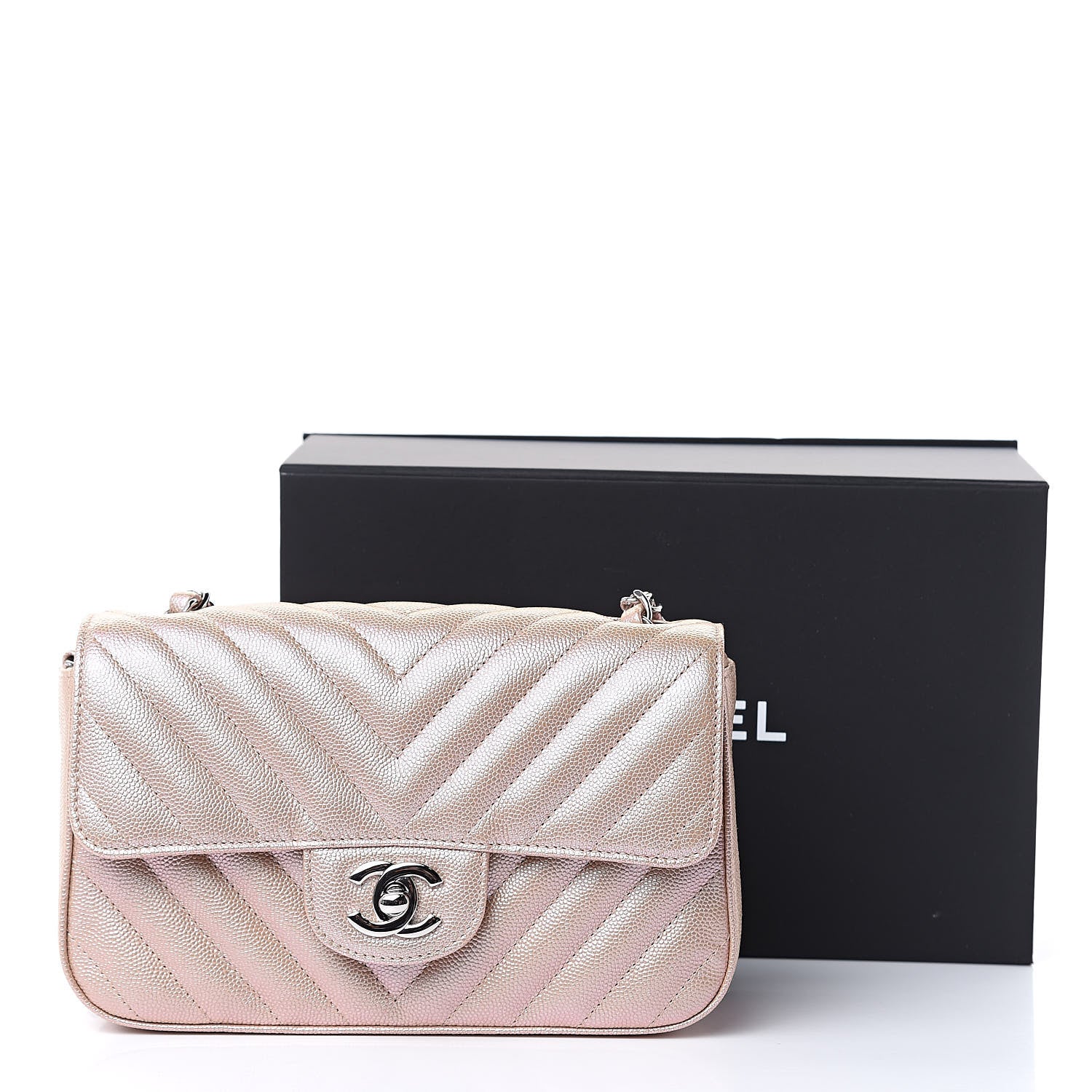 Chanel Iridescent Caviar Chevron Quilted Mini Rectangular Flap Light Gold 10 of 10