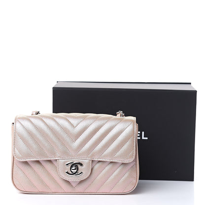 Chanel Iridescent Caviar Chevron Quilted Mini Rectangular Flap Light Gold 10 of 10