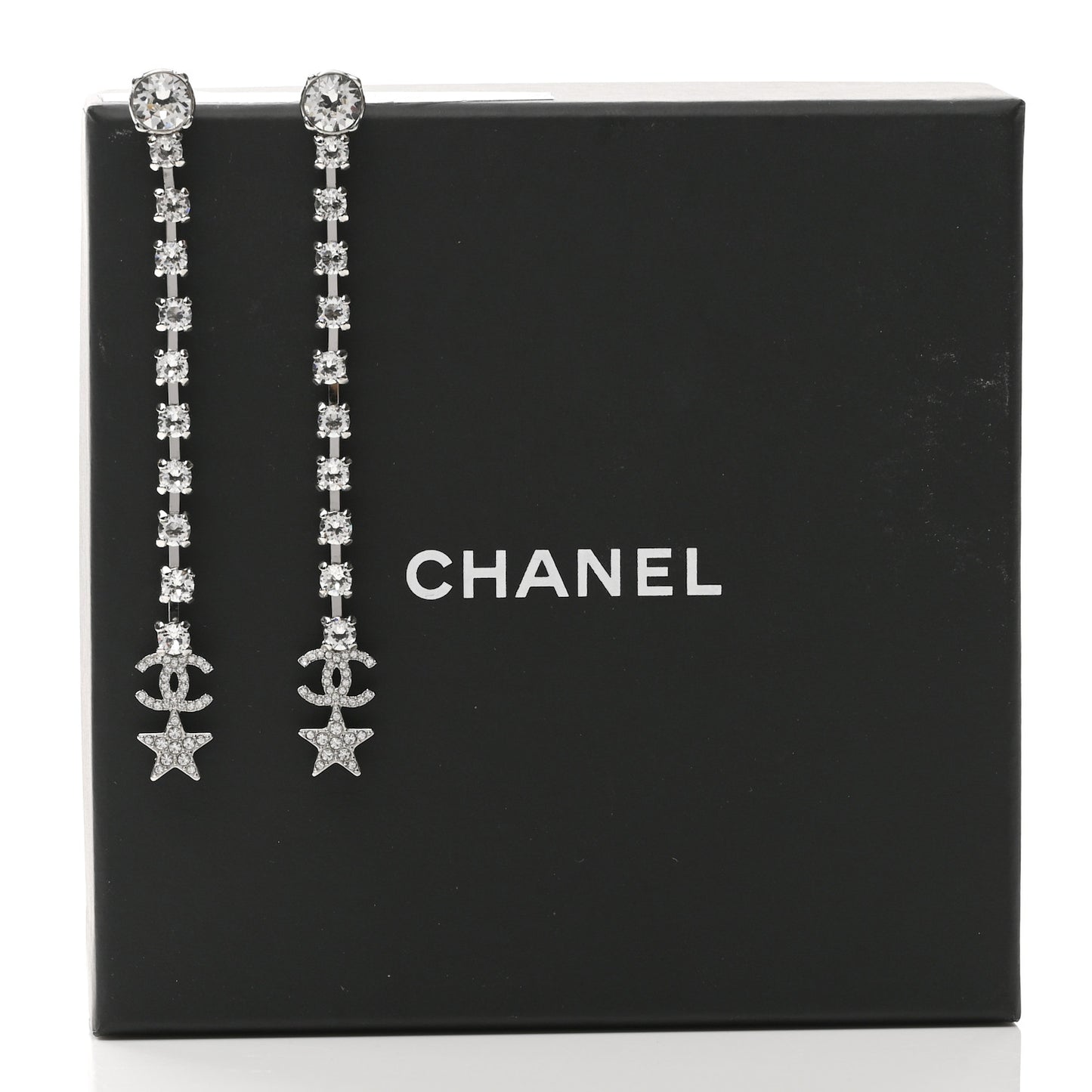 Crystal Starfall Drop Long CC Earrings Silver