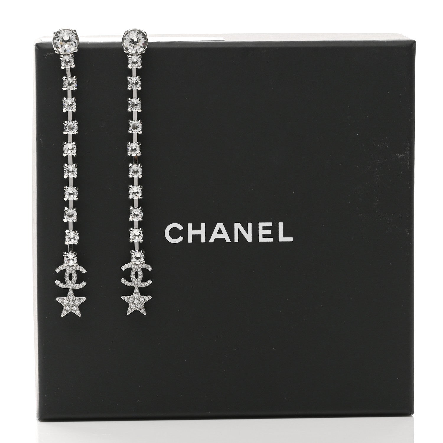 Chanel Crystal Starfall Drop Long CC Earrings Silver 5 of 5