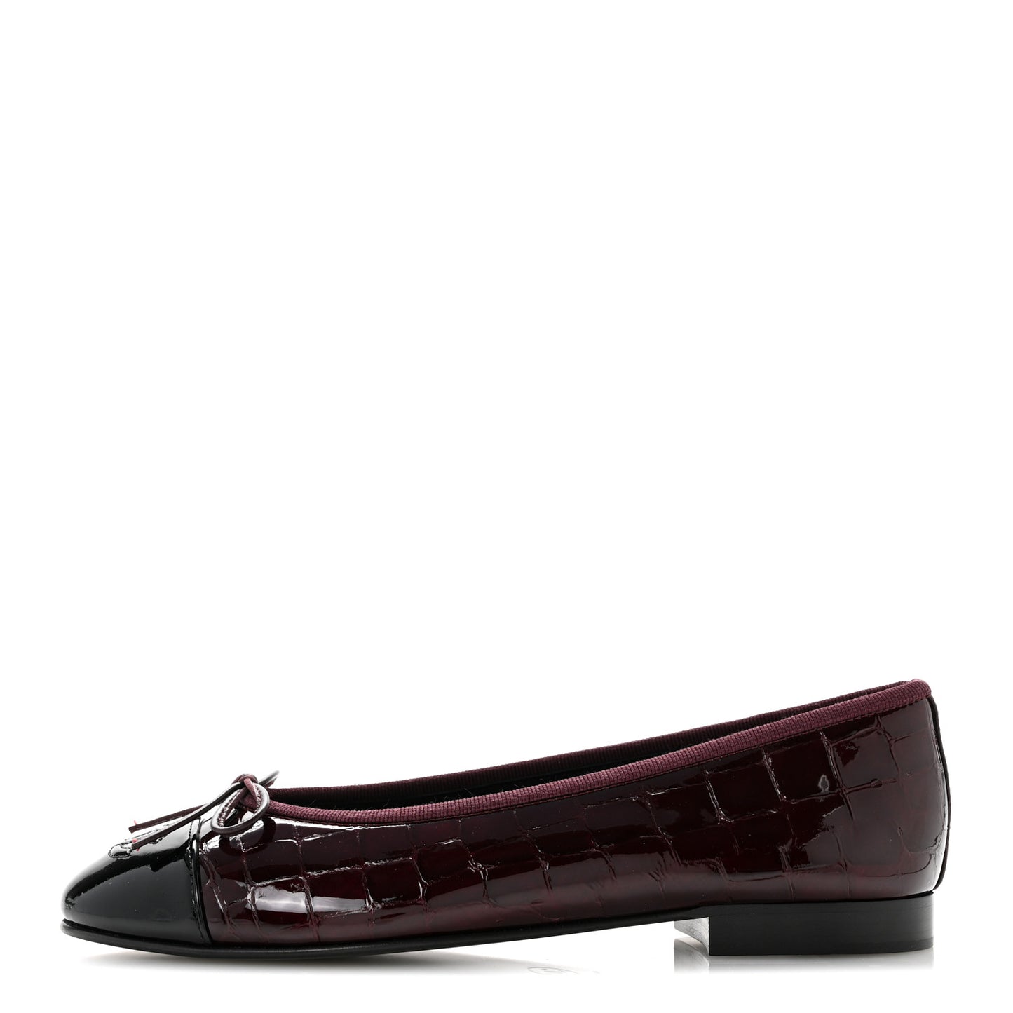 Crocodile Embossed Patent Cap Toe Ballerina Flats 36.5 Dark Burgundy Black