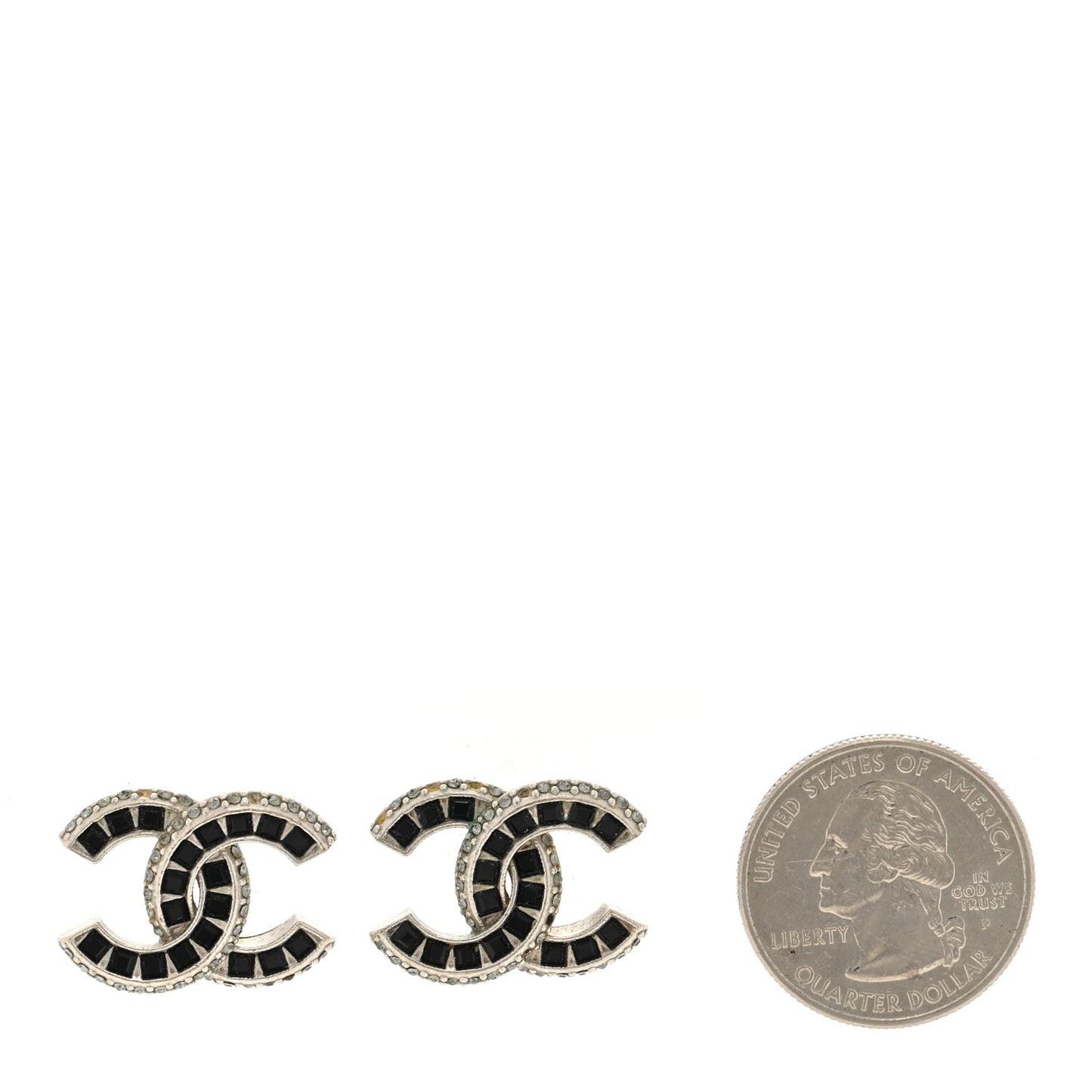 Baguette Crystal CC Earrings Silver Black