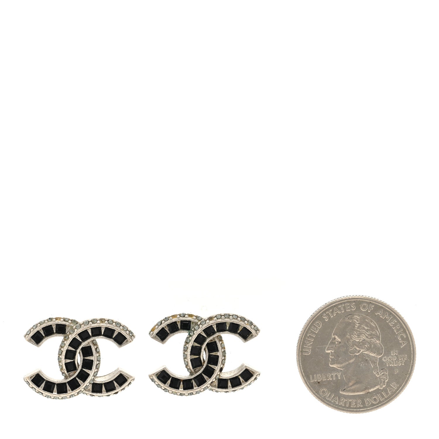 Chanel Baguette Crystal CC Earrings Silver Black 2 of 4