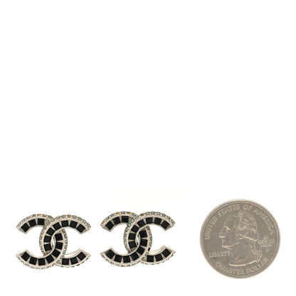 Chanel Baguette Crystal CC Earrings Silver Black 2 of 4