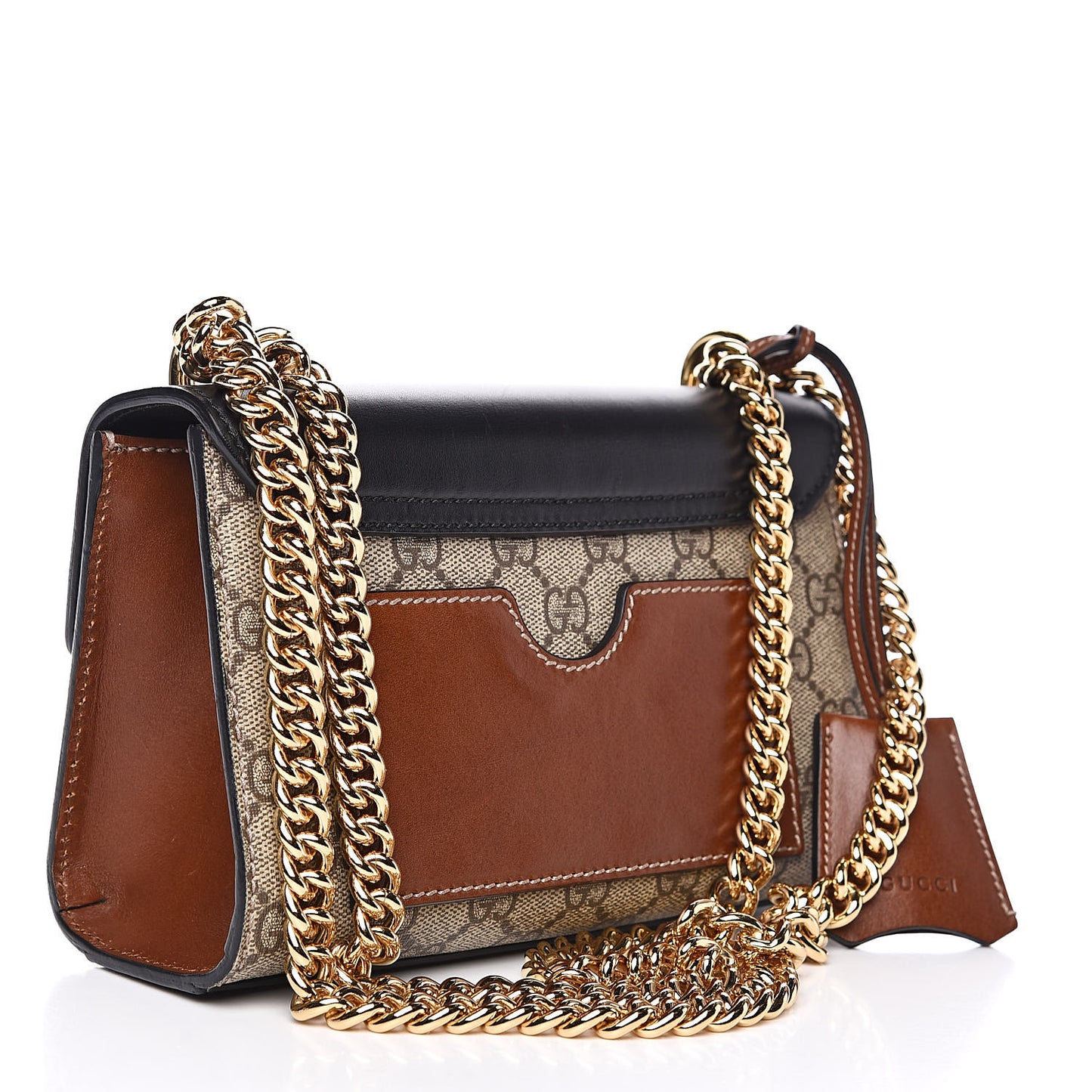 GG Supreme Monogram Calfskin Small Padlock Shoulder Bag Beige Black Cuir