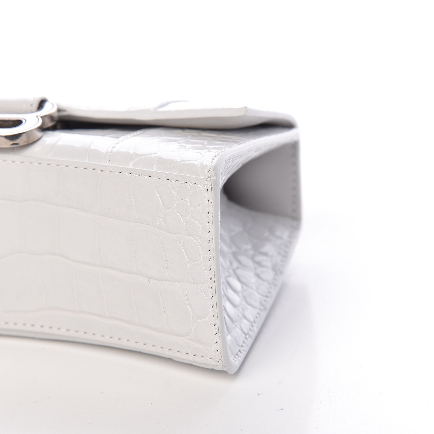 Balenciaga Shiny Calfskin Crocodile Embossed Hourglass Top Handle Bag XS White 10 of 10