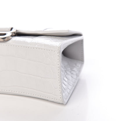 Balenciaga Shiny Calfskin Crocodile Embossed Hourglass Top Handle Bag XS White 10 of 10