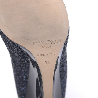 Jimmy Choo Coarse Glitter Fabric Baxon 85 Wedges 38 Navy 7 of 9