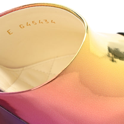 Chanel Laminated Calfskin Grosgrain Cap Toe CC Wedge Pumps 38 Pink Orange Yellow Black 10 of 11