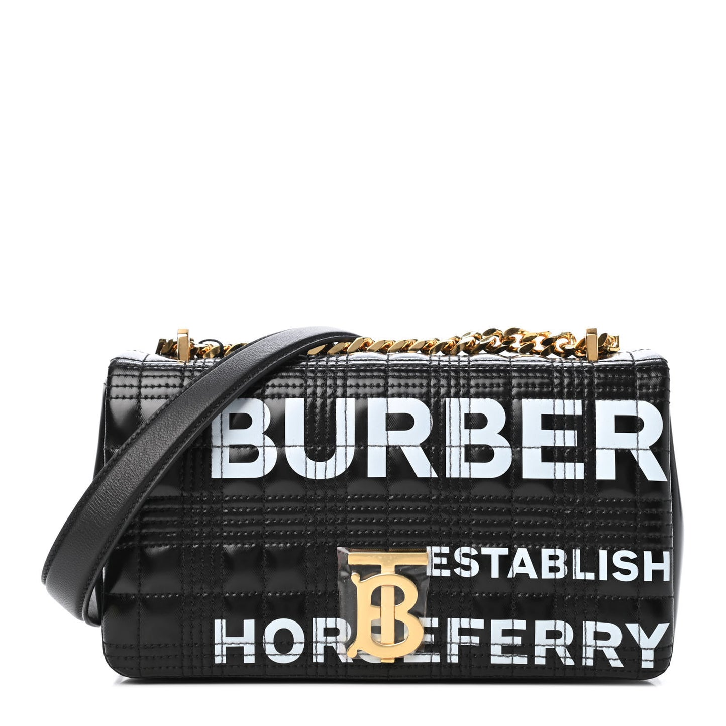 Patent Quilted Horseferry Print Small Lola Bag Black