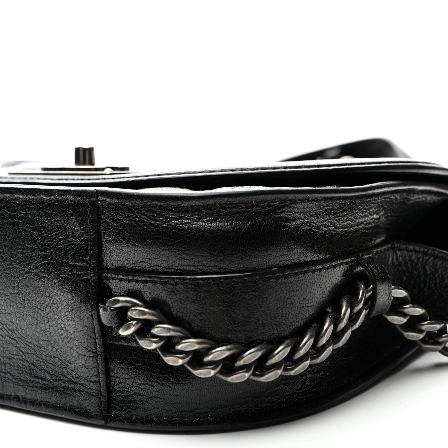 Chanel Shiny Goatskin Quilted Small Double Chained Messenger Flap Black 10 of 13