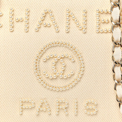 Chanel Canvas Pearl Medium Deauville Tote Ecru Beige 8 of 11